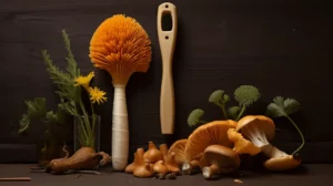 An image displaying various unconventional tools for cleaning chanterelles